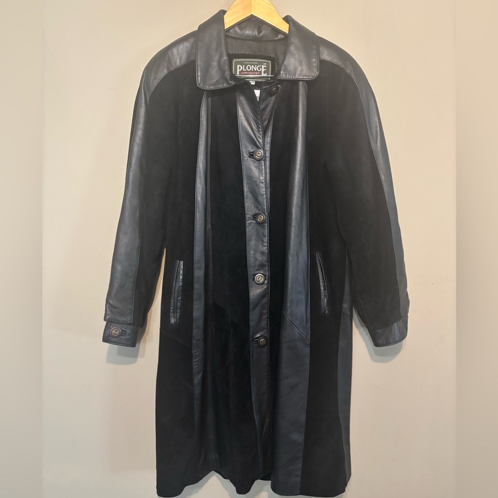 PLONGE The Old Mill Vintage Leather & Suede Panel Design Button Down Coat